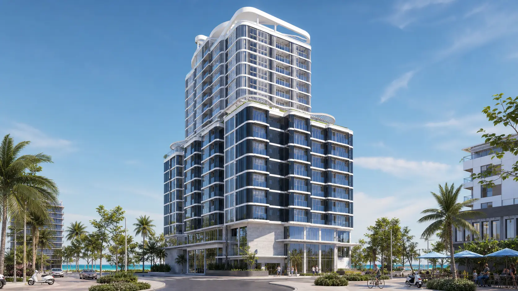 Blue Marina tower and marina frontage