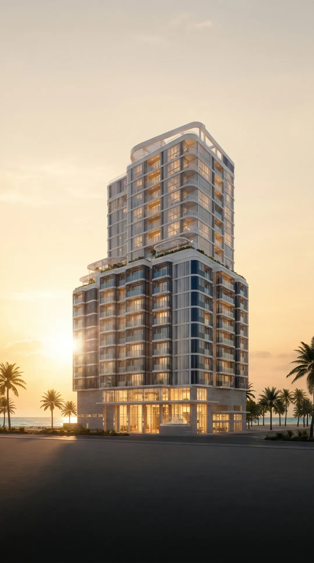 Blue Marina — residential tower at dusk, Hulhumalé