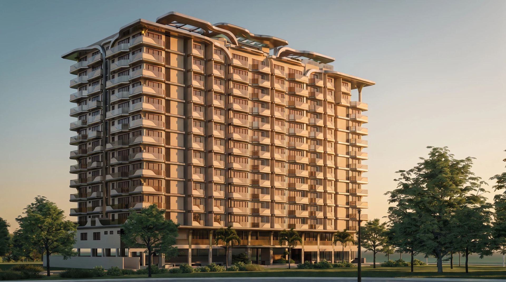 Paragon Luxe — a 15-floor luxury residential tower at golden hour